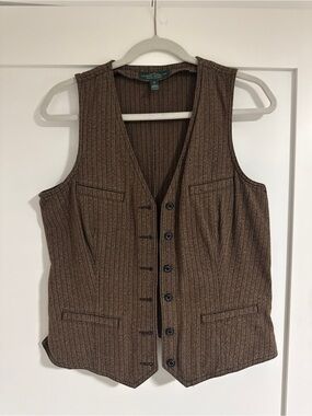 Vintage Lauren Ralph Lauren Women's Brown Pinstripe Wool Blend Vest size 10